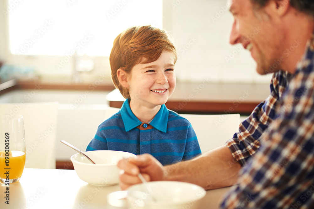 Wall mural Thanks for the yummy breakfast Dad. Cropped shot of a father and son enjoying breakfast together at home.