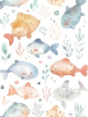 Obraz premium Minimalistic Watercolor of Friendly Ocean Fish in Pastel Hues