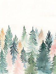 Obraz premium Minimalist Watercolor of Serene Pine and Spruce Forest Landscape