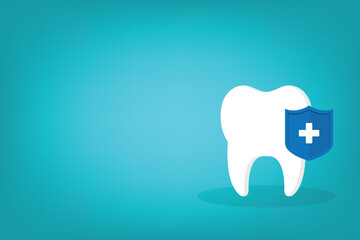 Dental Care, protection. Tooth icon and shield.