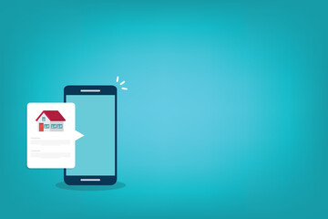 Home, house info notification on mobile phone. Digital app on smartphone device, rent or sell application or smart house notice.	