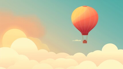 Fototapeta premium A clear blue sky with a single hot air balloon floating peacefully.