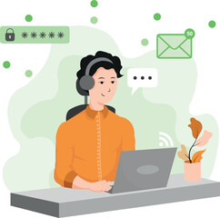 customer service man answering a technical support call vector cartoon