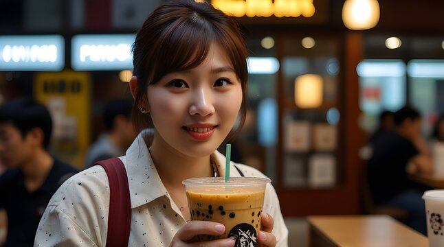 Taiwan pearl milk tea with bubble at ximending in Taipei Taiwan.generative.ai
