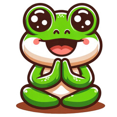 Obraz premium green frog cartoon Cutest Animals - with its paws raised in a praying gesture, showcasing a serene and majestic expression