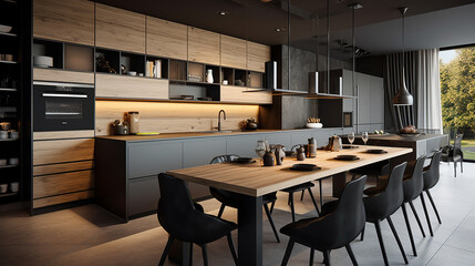 modern kitchen interiors featuring sleek designs, contemporary furniture, stylish cabinetry, and advanced appliances, showcasing a variety of colors and materials to create a functional and aesthetica