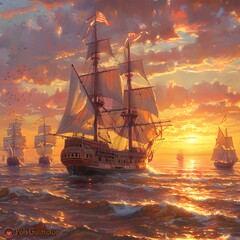 Obraz premium Ships are floating in the sea