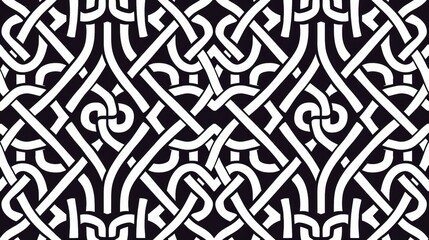 Fototapeta premium Ethnic pattern with intricate geometric knots and swirls in black and white