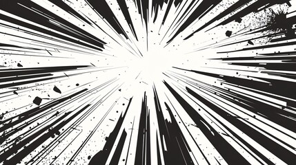 Retro-style manga banner with fast rays and action stripes for decoration.