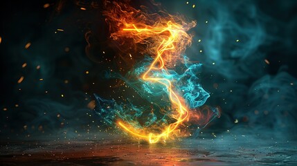  A blue and yellow fire and water background with a black backdrop