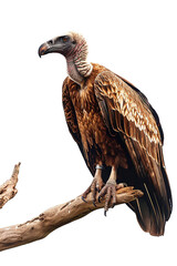 Fototapeta premium Isolated vulture on a branch against transparent background