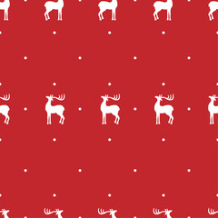 Red and White Seamless Christmas Reindeer pattern silhouette in snowflakes background. print ready holiday vector background. use for book cover, textile, decoration and wrapping paper etc.