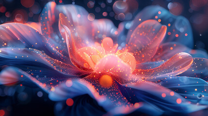  A stunning flower with vibrant blue and red petals.
