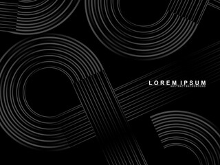 Abstract shining circle lines on black background. Geometric line art design. Modern shiny black lines. Futuristic technology concept. Suitable for posters, covers, banners, brochures, websites, etc.