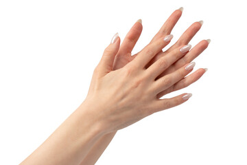 Woman hands  isolated on a white background.