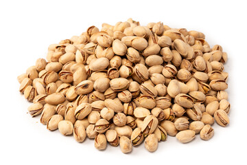 Tasty pistachios isolated on a white background.