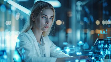 Fototapeta premium photo of business woman typing on a laptop screen