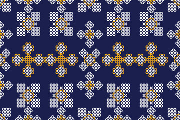 Pixel art flower on white background wallpaper oriental seamless pattern. Ornament ethnic, decor style.