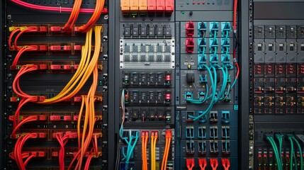 Network Outage in Server Room: Top View Illustrating Downtime Causes in Technology Tone Complementary Color Scheme