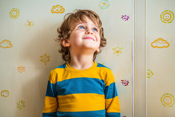 Child measuring their height against a wall chart, capturing physical progress