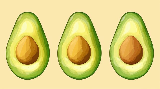 Vibrant Watercolor Avocados  Perfect For Organic Guacamole. Clipart Set With Minimal Design On A White Background.