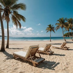 relax on the beach, Palm and tropical beach, Chairs And Umbrella In Palm Beach - Tropical Holiday