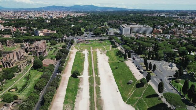  Aerial View Above Circus Maximus - Ancient Roman Stadium for Chariot Racing