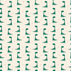 Childish seamless pattern with hand drawn dino in scandinavian style. Dinosaurs .  Colorful Dino design. Perfect for kids fabric, textile, nursery wallpaper. Cute dino design.