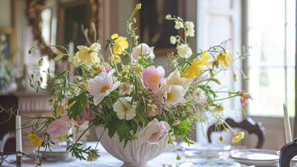 Beautiful bouquet of flowers in vase. Floral arrangement