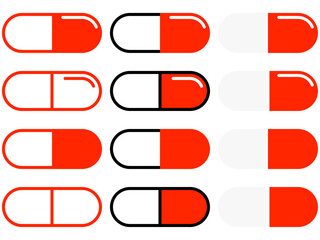 シンプル薬アイコン（カプセル剤）セット：赤