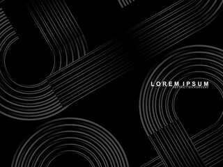 Abstract shining circle lines on black background. Geometric line art design. Modern shiny black lines. Futuristic technology concept. Suitable for posters, covers, banners, brochures, websites, etc.