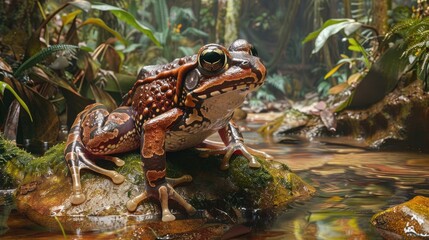 Fleays s Barred Frog in rainforest stream