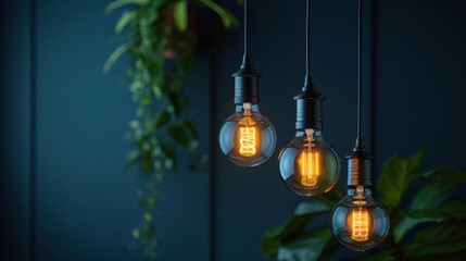 Obraz premium Vintage light bulbs on dark background.
