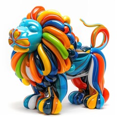 Vibrant Twisted Balloon Lion: Dynamic Celebration of Animal Balloon Art on White Background, generative Ai