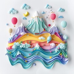 Vibrant Twisted Balloon Mountain Range - Majestic Nature Balloon Art with Isolated Space for Text, generative Ai