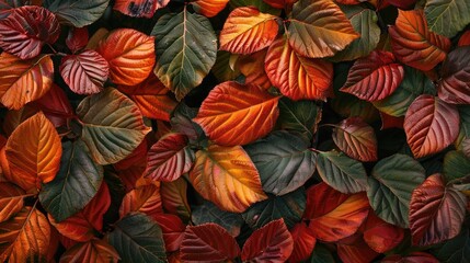 The red orange and green leaves of the hamamelis Oruby glowO also know as witch hazel during the autumn