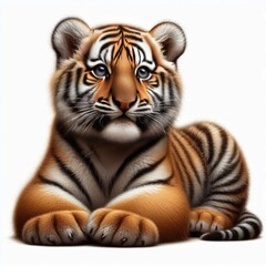 Obraz premium Beautiful tiger cub on a white background 