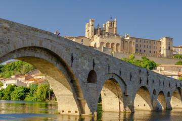 Pont Vieux- A bridge spans a river with a castle in the background