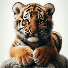 Obraz premium Beautiful tiger cub on a white background 