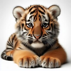 Fototapeta premium Beautiful tiger cub on a white background 