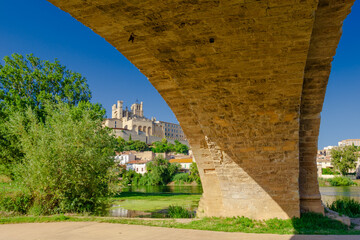 Pont Vieux- A bridge spans a river with a castle in the background