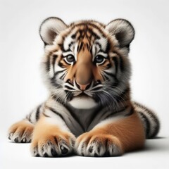 Obraz premium Beautiful tiger cub on a white background 