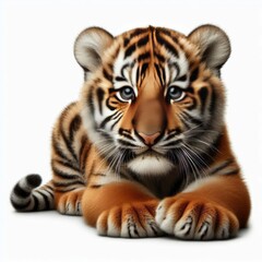 Fototapeta premium Beautiful tiger cub on a white background 