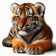 Obraz premium Beautiful tiger cub on a white background 