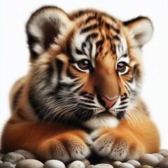 Fototapeta premium Beautiful tiger cub on a white background 