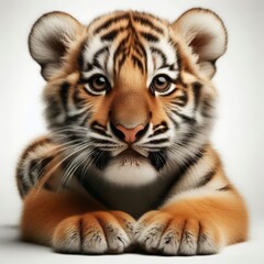 Obraz premium Beautiful tiger cub on a white background 