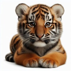 Fototapeta premium Beautiful tiger cub on a white background 