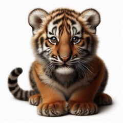 Fototapeta premium Beautiful tiger cub on a white background 