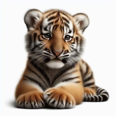 Obraz premium Beautiful tiger cub on a white background 