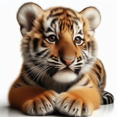 Obraz premium Beautiful tiger cub on a white background 